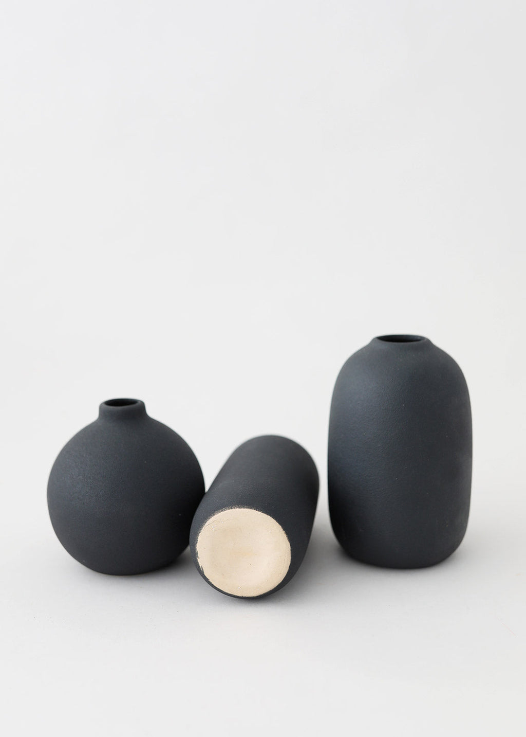 Set of 3 Matte Black Ceramic Bud Vases