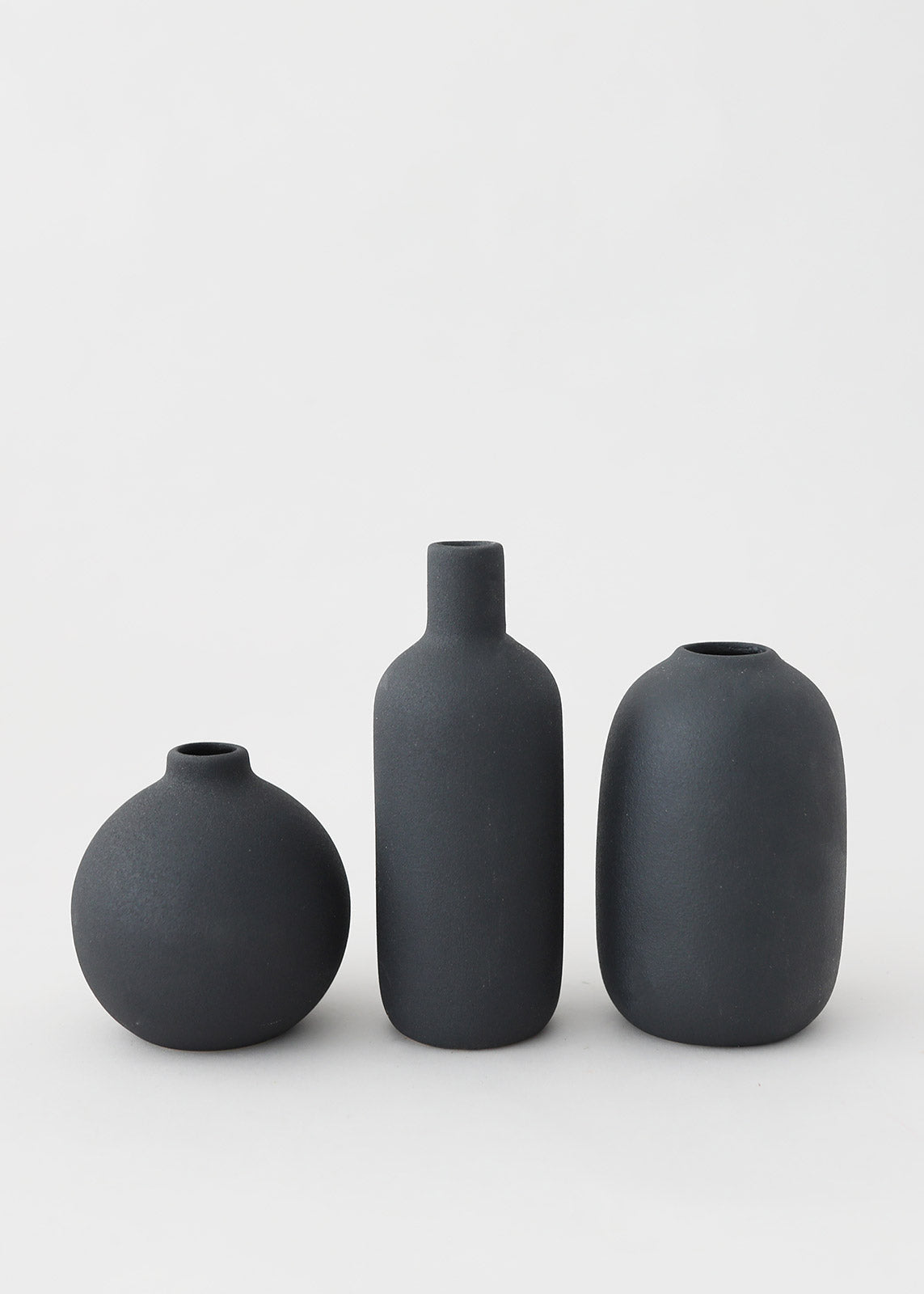 Set of 3 Matte Black Ceramic Bud Vases
