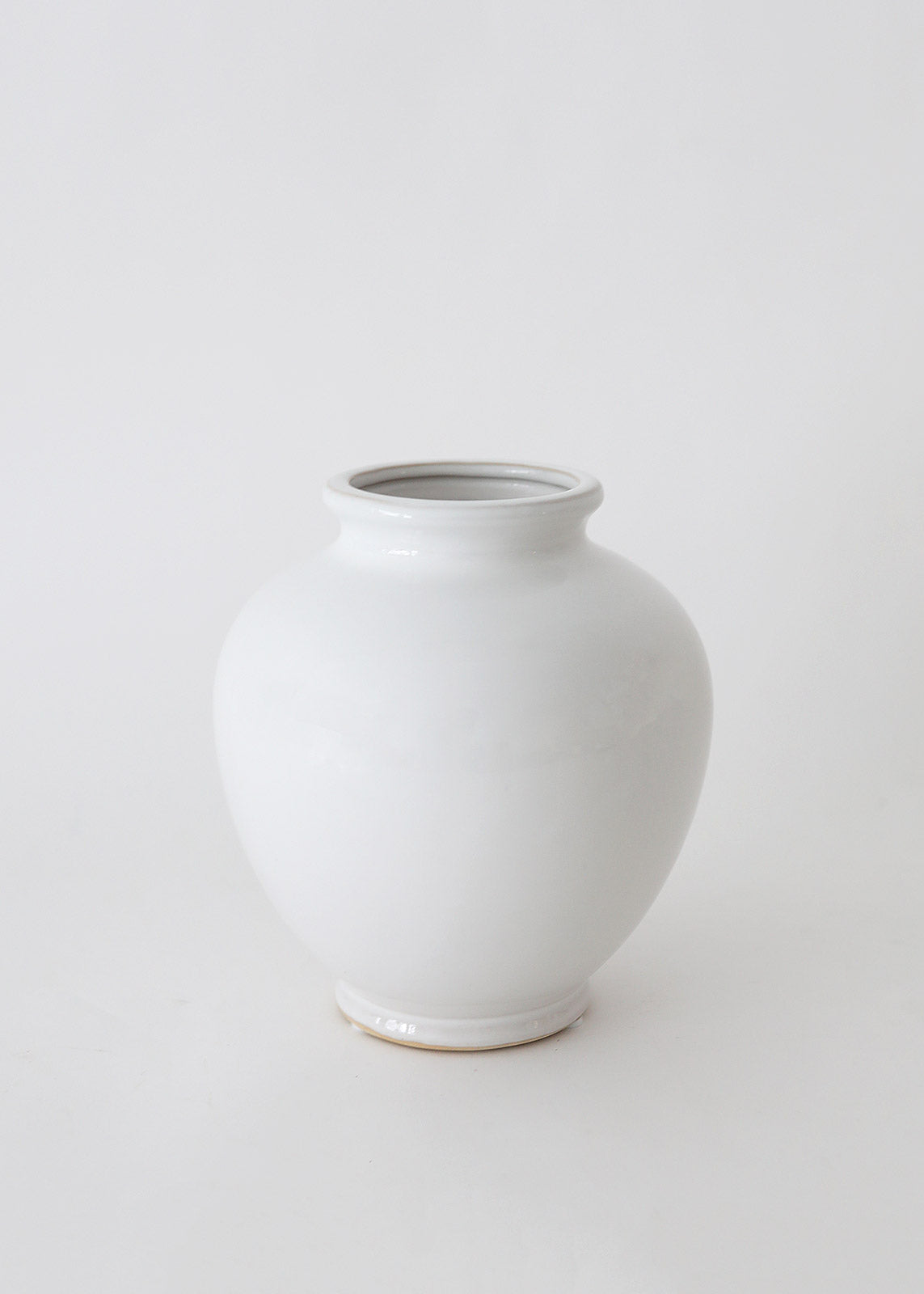 Glossy White Round Ceramic Vase - 7.75" Tall