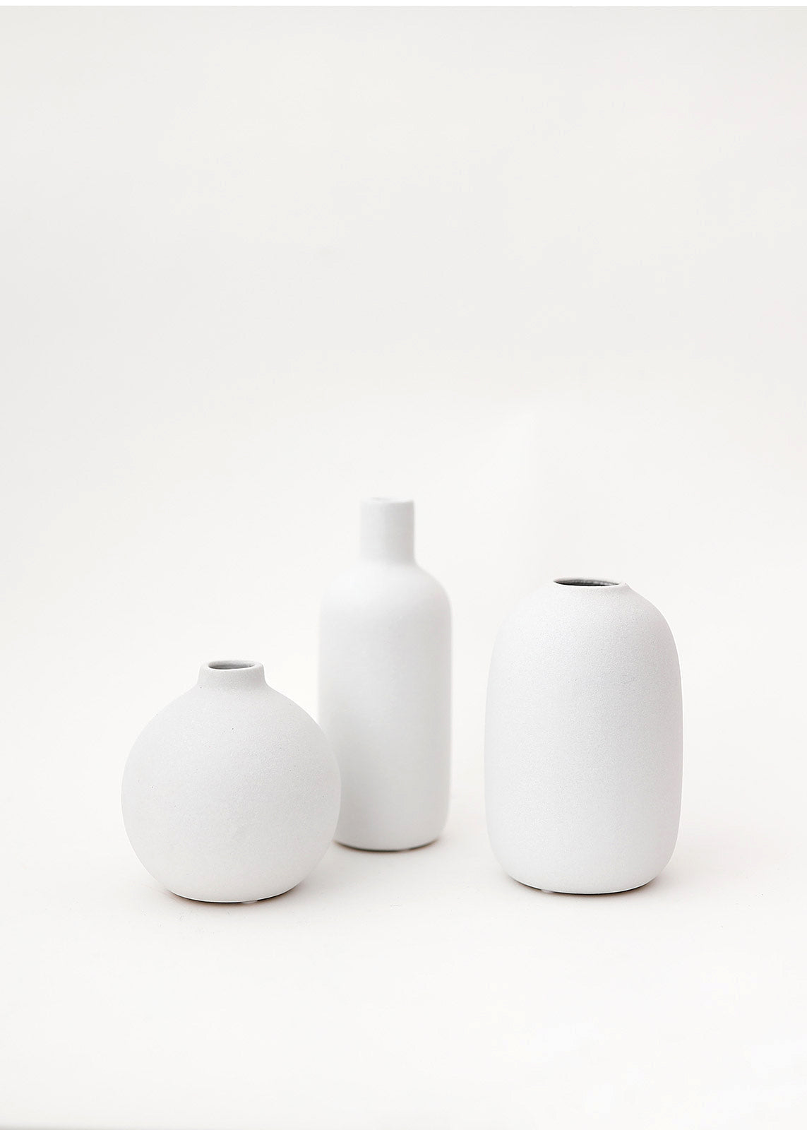 set of 3 Matte White Ceramic Bud Vases